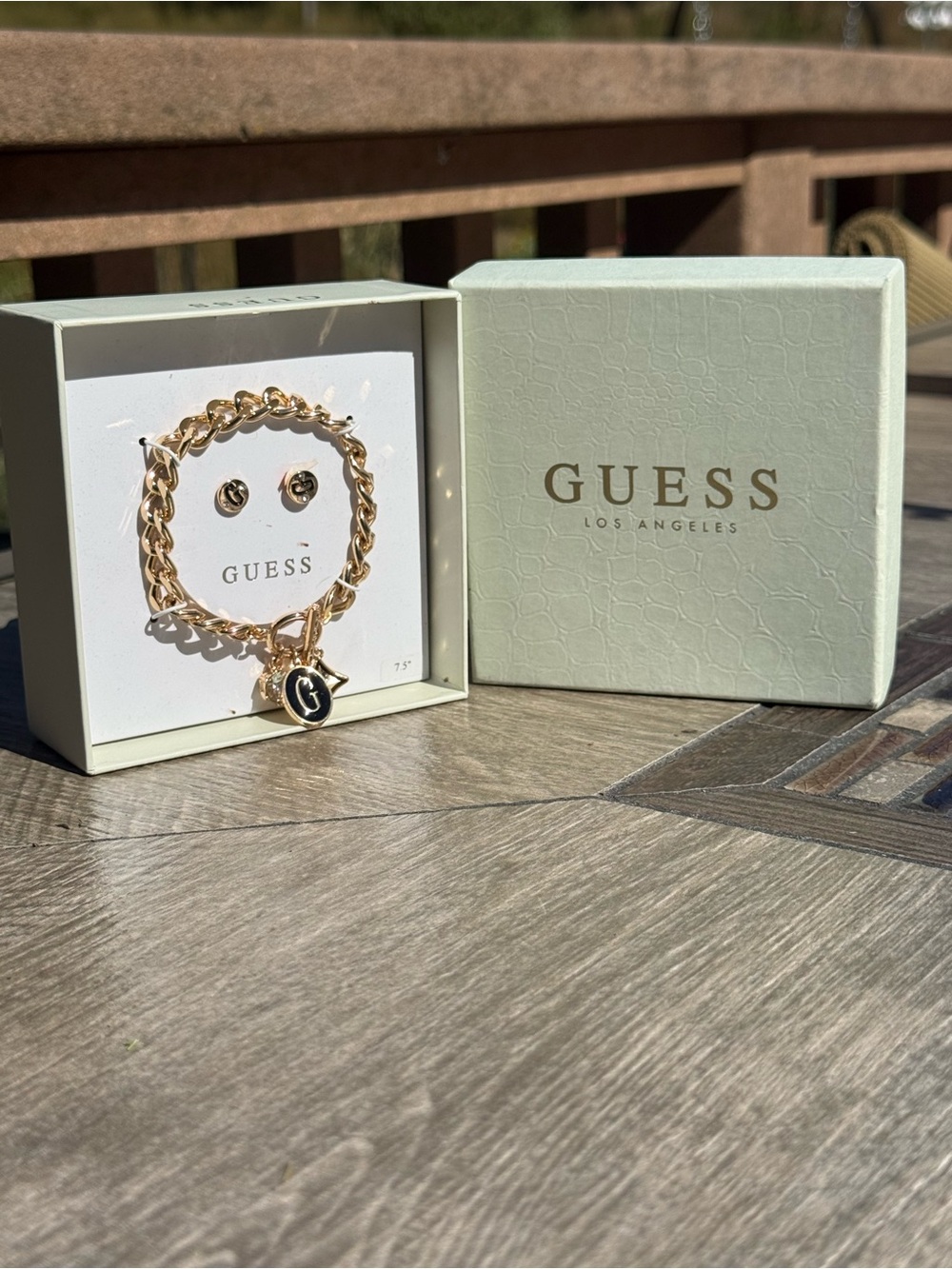 NIB Guess Factory Women's Gold-Tone Bracelet and Earrings Gift Set